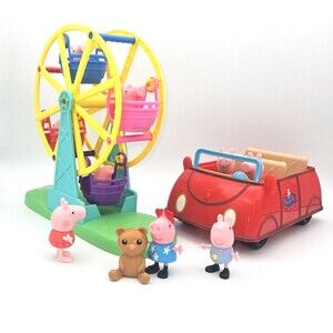Peppa Pig Fun Fair Playset Ferris Wheel Red Car Figures Lot Teddy Accessory
